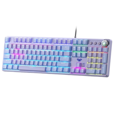 AULA F2088Pro 108-Key Wired Mechanical Gaming Keyboard with Media Knob – Purple, Red Switches