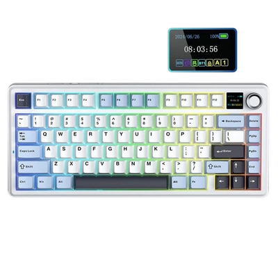 AULA F75 Max 75% Tri-Mode Wireless Mechanical Gaming Keyboard with Screen & Knob – Ice Blue, Reaper Switch