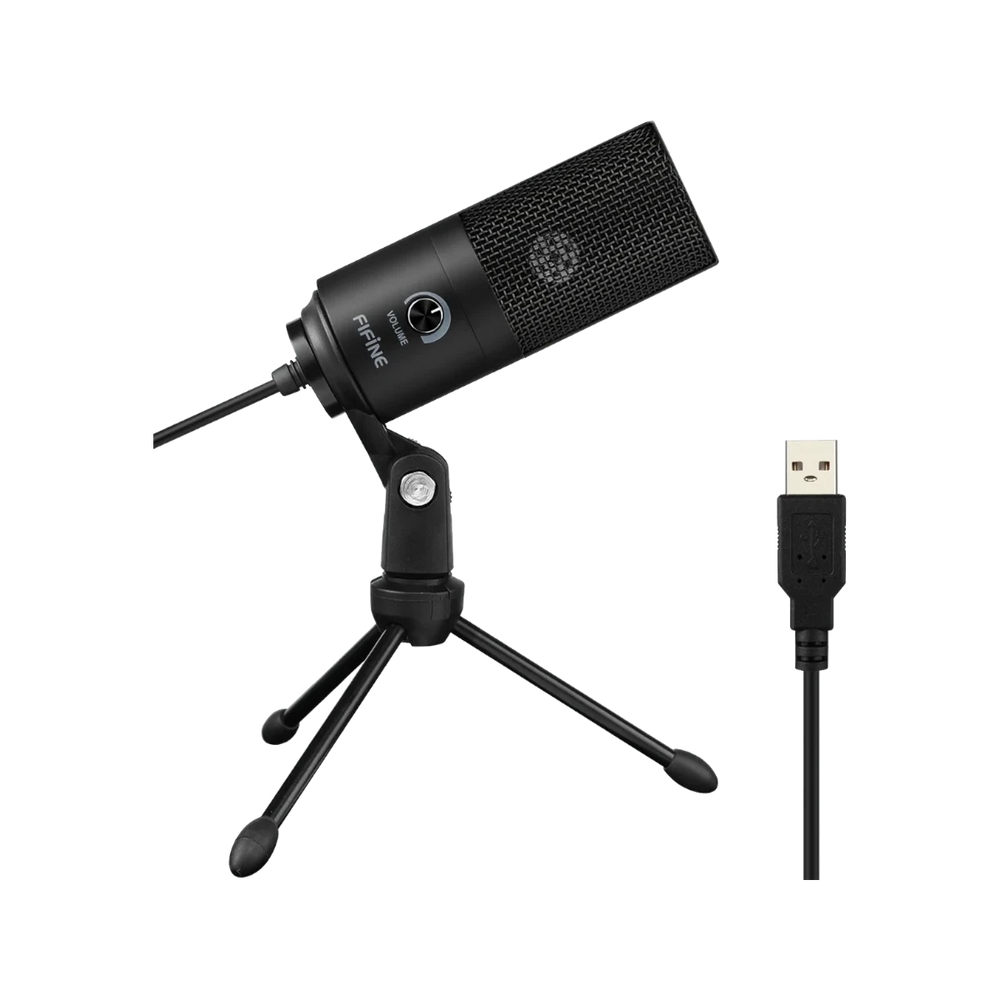 FIFINE K669B USB Condenser Microphone with Cardioid Pickup, Volume Control & Tripod Stand