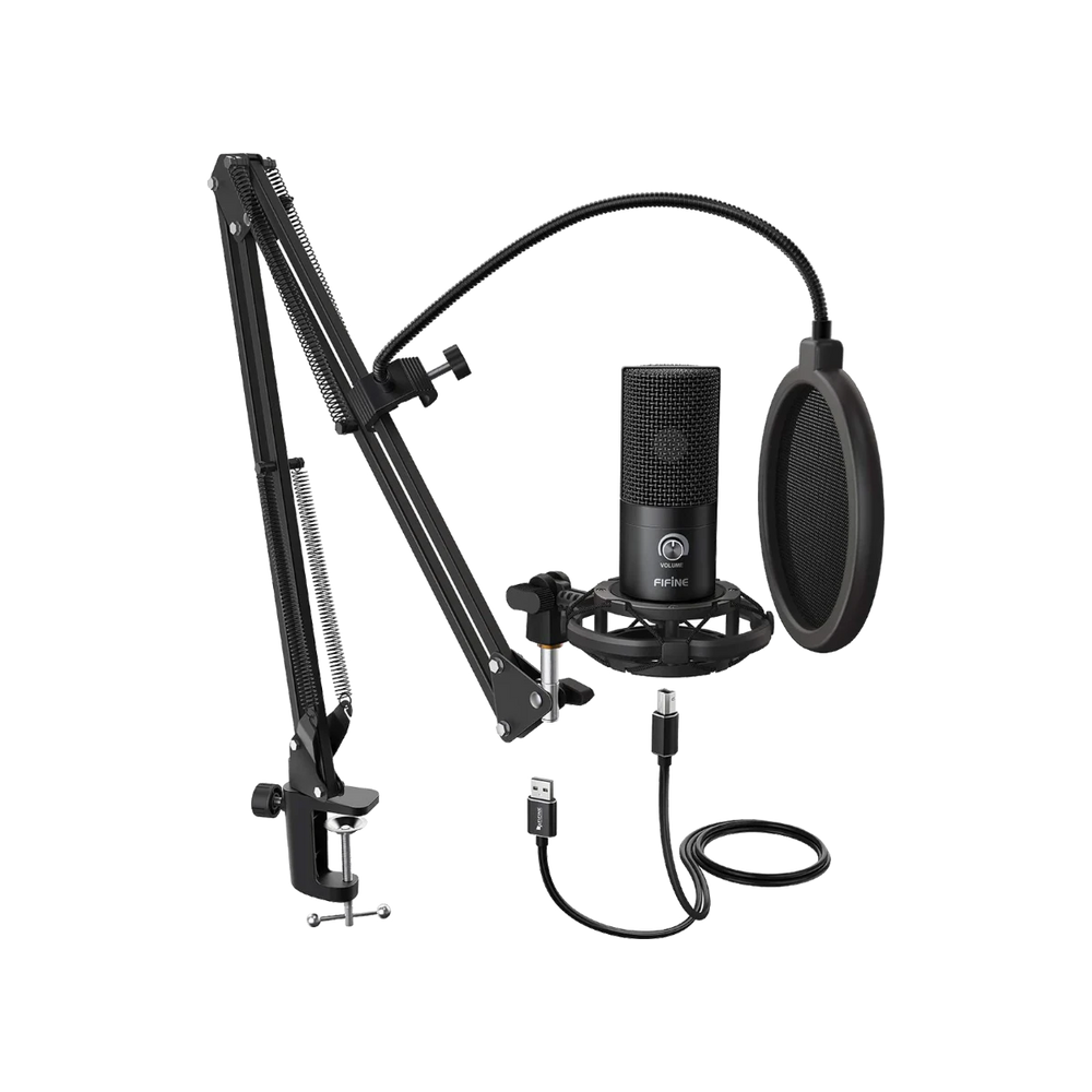 FIFINE T669B USB Condenser Microphone with Cardioid Pickup, Volume Control & Tripod Stand